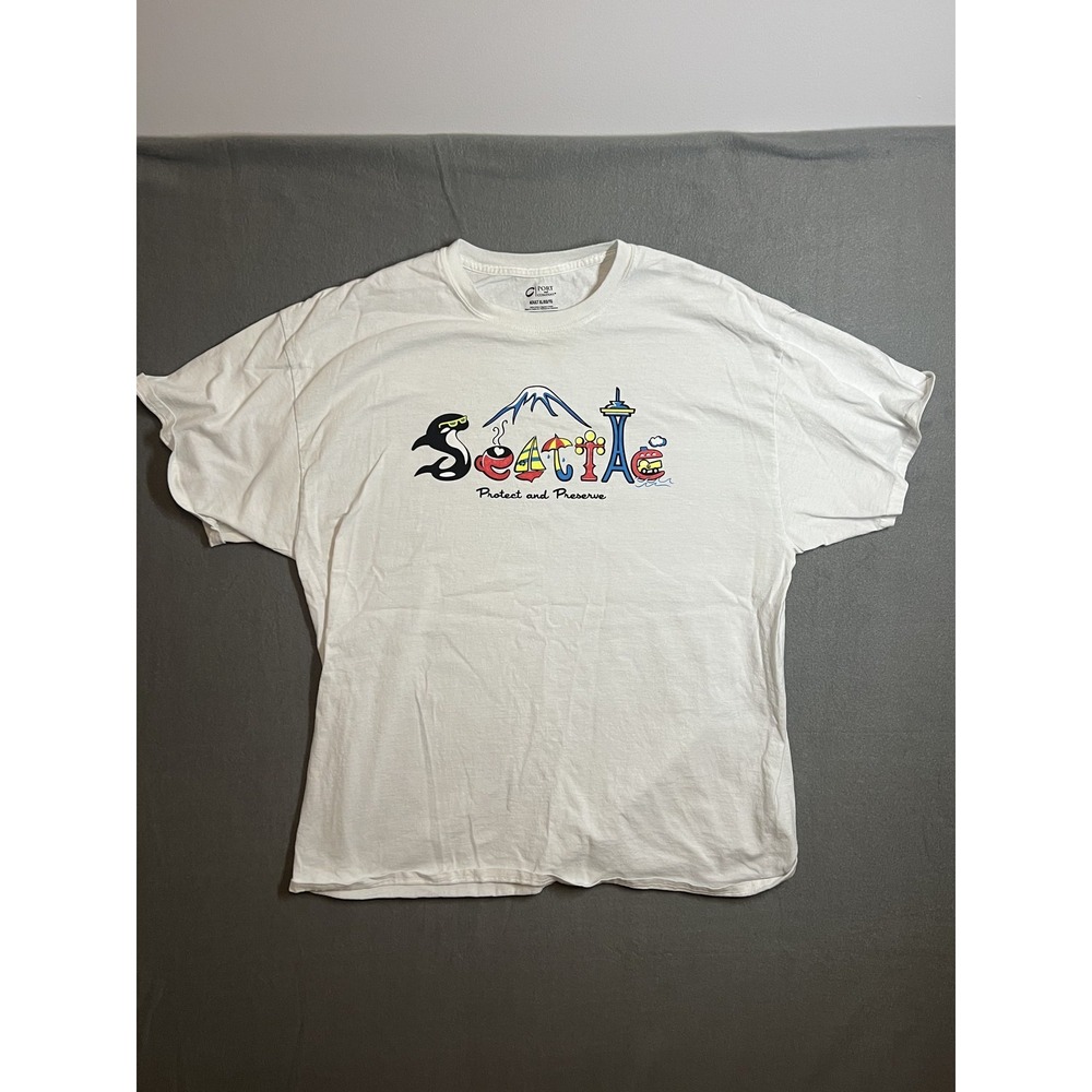 Port & Company Seattle Protect and Preserve T-Shirt Men's XL White Graphic Tee